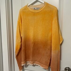 100% Linen Zara Orange Faded Tie Dye Crewneck Sweater from Men’s Section